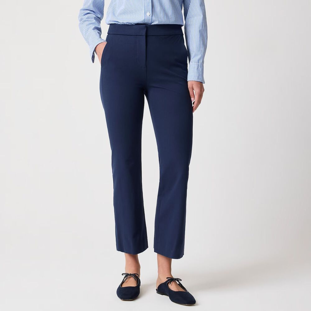 J. Crew Kelsey Flare Pant Women's 10 Navy Blue Cropped Preppy Minimalist Office